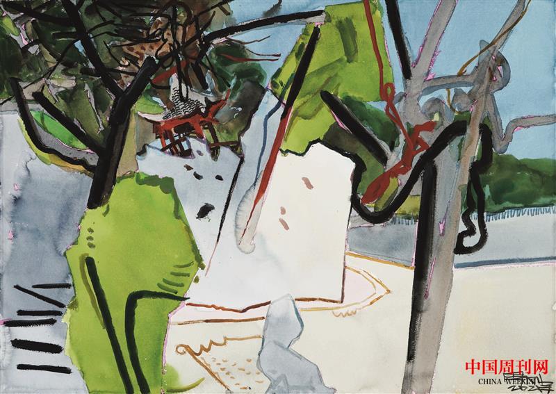 2021年周剛水彩畫——《春意綺園》尺寸75x105cm，2021年.jpg